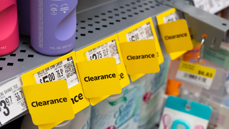 Walmart clearance tags on shelves