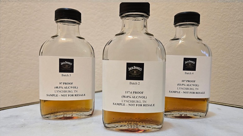 Sample bottles of Jack Daniels 112, 14, 10
