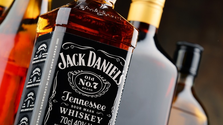 Closeup of a bottle of Jack Daniel's whiskey