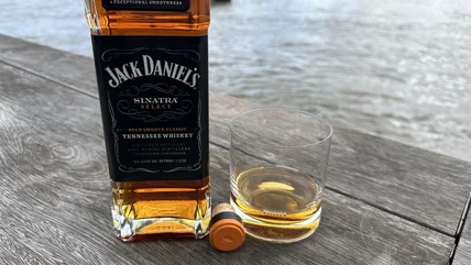 Tasting notes reveal how the grooved barrels shape the whiskey's flavor profile Glass of Jack Daniel's Sinatra Select whiskey poured for tasting