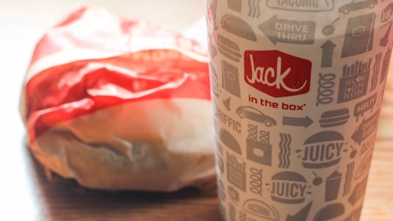 Jack in the Box burger and drink