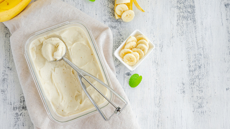 carton of homemade banana sherbert