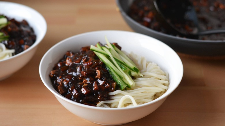 jajangmyeon sauce noodles and cucumber