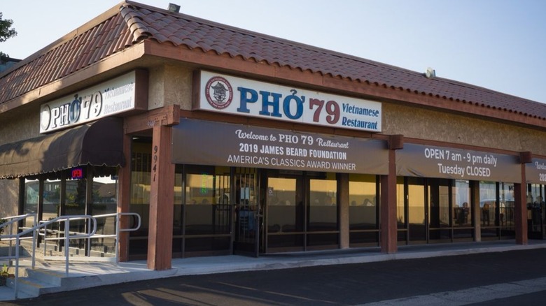Exterior of Pho 79 with James Beard winner sign