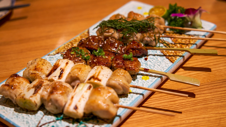 meat skewers at japanese restaurant