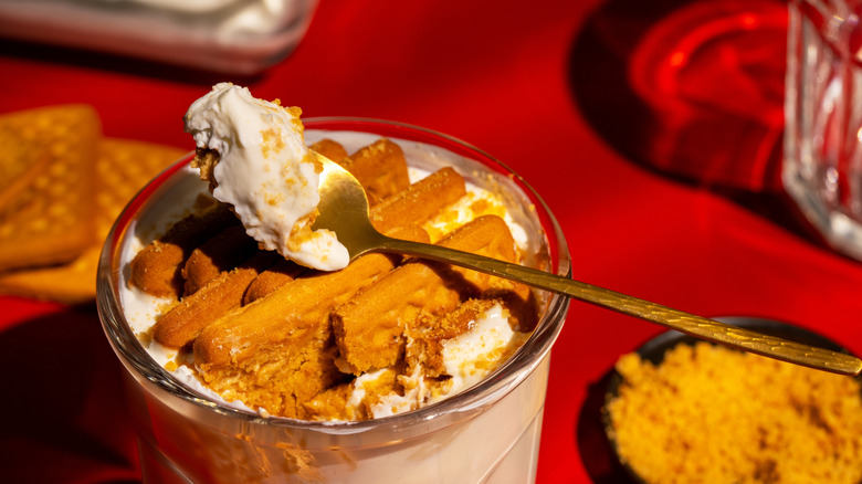 Japanese cheesecake in a jar with a spoon