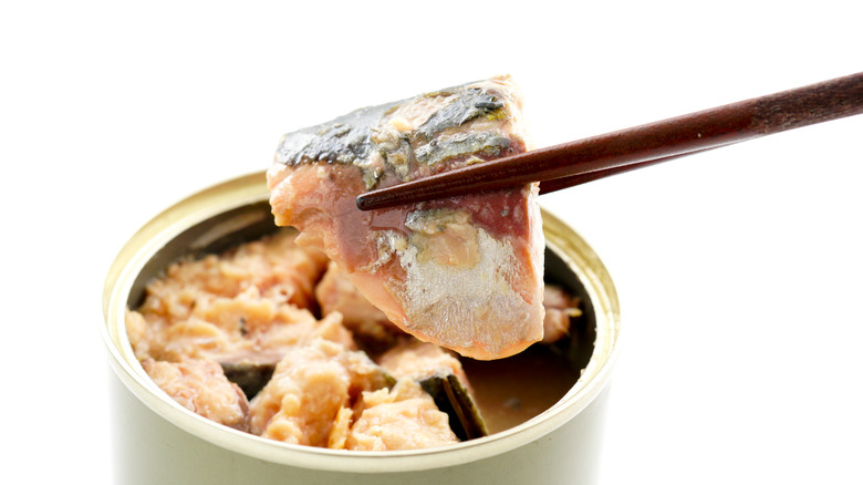 Canned fish eaten with chopsticks