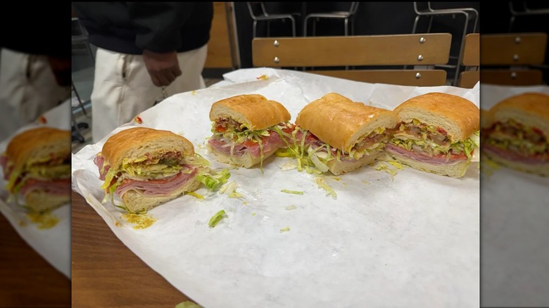 Jersey Mike's Original Italian sub cut into quarters