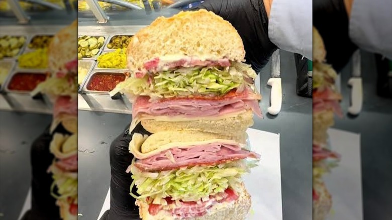 Jersey Mike's Original Italian sub with mayonnaise, cut in half