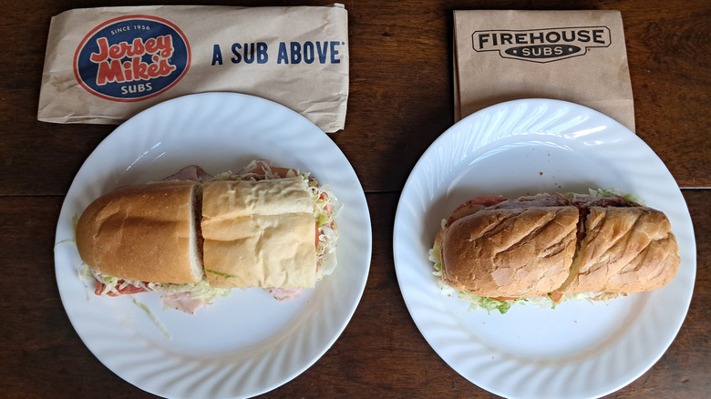 Two sub sandwiches on plates