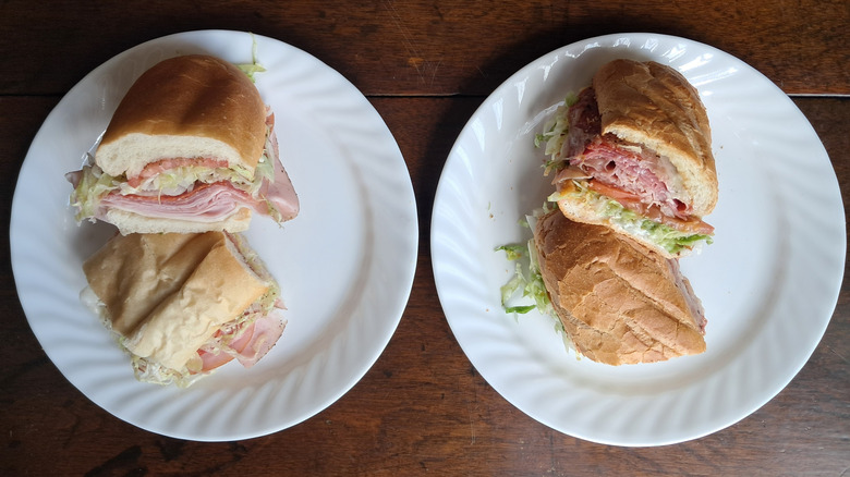 Two sandwiches on plates