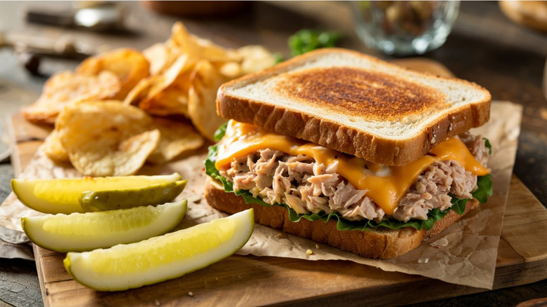 Hot tuna melt plated with pickles