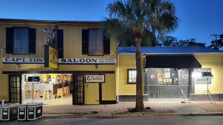 Exterior of Capt. Tony's Saloon at night