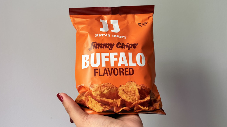 A bag of Jimmy John's Buffalo-flavored chips
