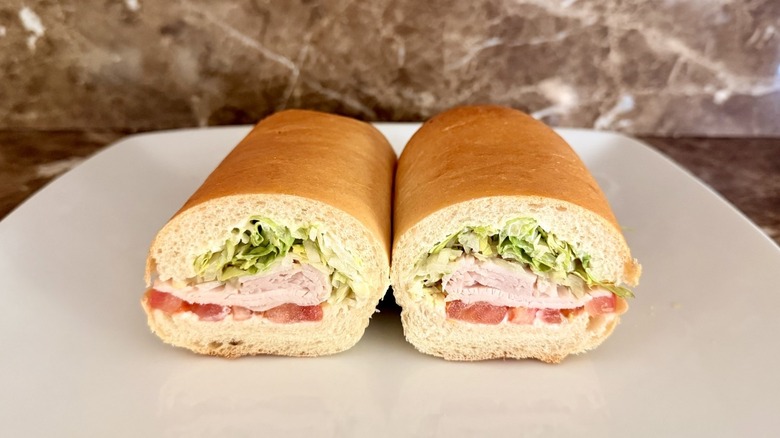 Jimmy John's Turkey Tom sub cut in half