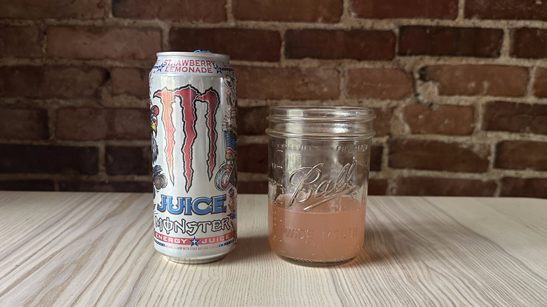 Juice Monster Strawberry Lemonade in glass mason jar