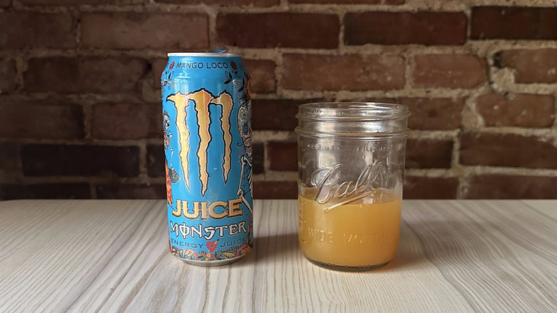 Juice Monster Mango Loco in glass mason jar