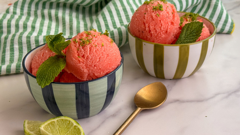 Bowls of watermelon sorbet