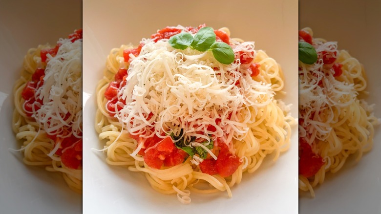 Angel hair pasta pomodoro with Parmesan cheese