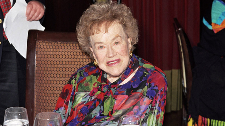 Julia Child in a multicolor blouse