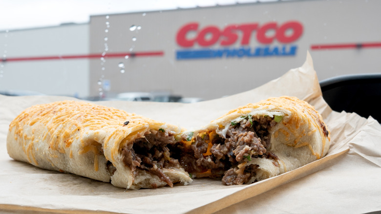food in front of a Costco building