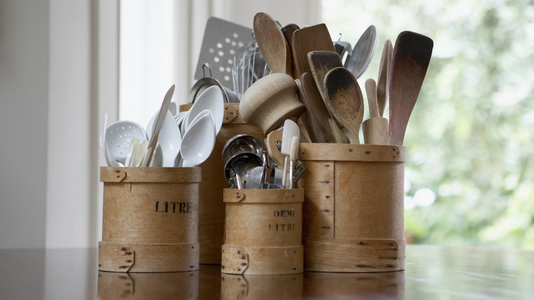 kitchen utensils on counter