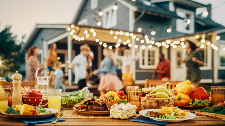 food table at outdoor cookout