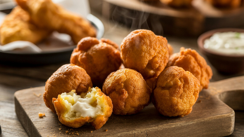 hush puppies on a wood board