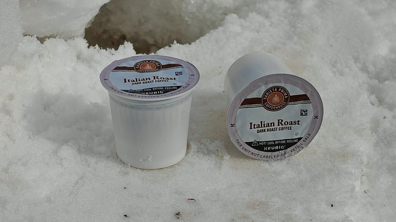 Barrista Prima Italian Roast K-Cups in the snow