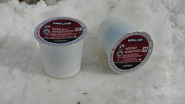 Kirkland Signature Pacific Bold K-Cups in the snow