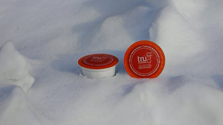 Tru-Cup Low Acid Medium Roast K-Cups in the snow