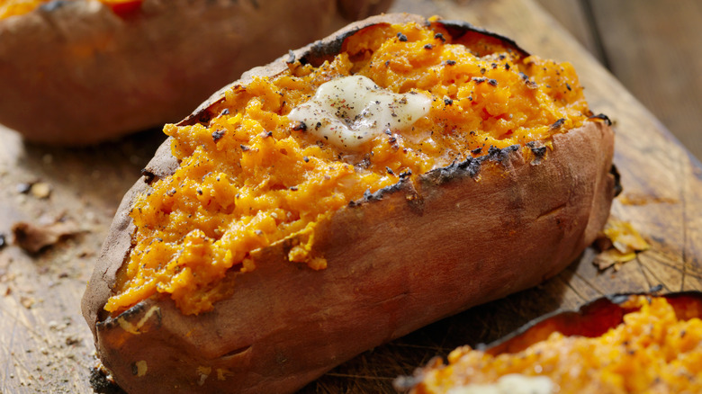 Roasted sweet potato with kimchi butter