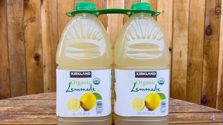 two bottles of kirkland brand organic lemonade