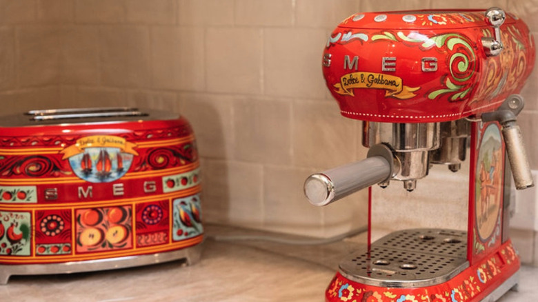 Multicolored Smeg kitchen appliances with unusual patterns