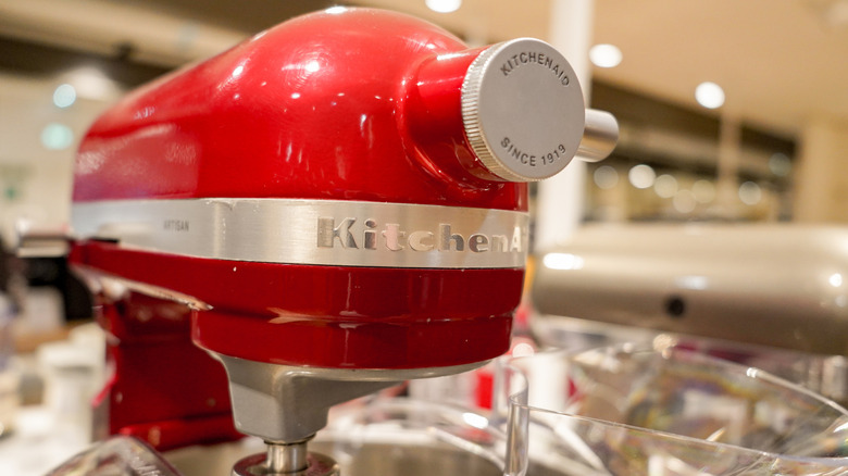 A red KitchenAid stand mixer