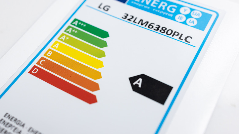 An LG appliance label showing energy rating