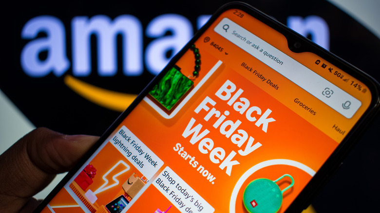 A mobile phone with a black Friday promotion displayed