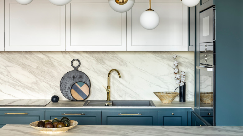 View of kitchen cabinets and counter