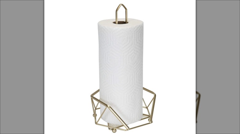 Paper towel roll on gold geode paper towel holder