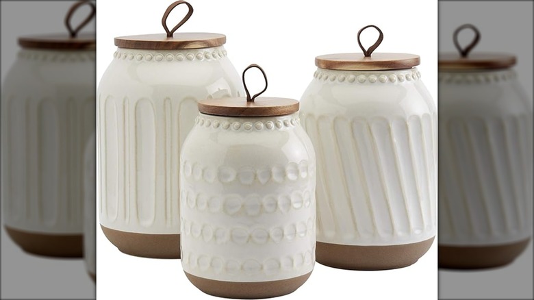 Three-piece white ceramic kitchen canister set