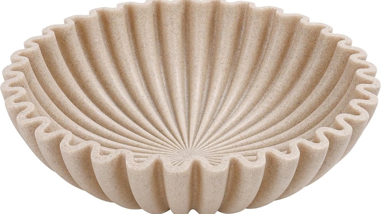 Large decorative beige ruffle bowl