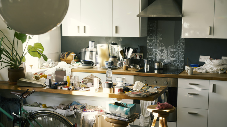 Cluttered kitchen space