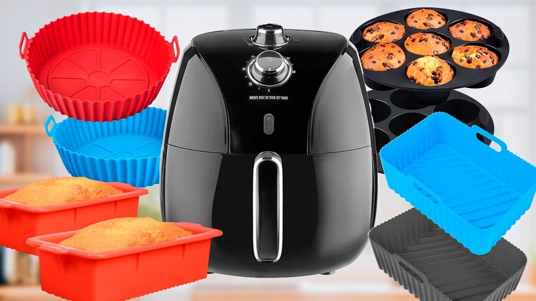 air fryer surrounded by various accessories