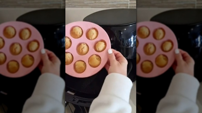 Removing silicone muffin pan from air fryer