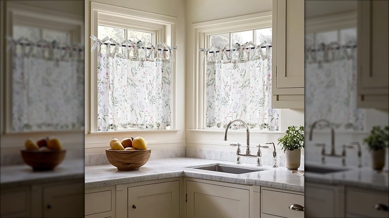 JINCHAN linen tiered curtains in a floral print