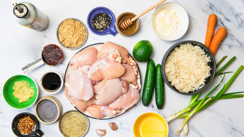 Ingredients for this Korean BBQ chicken rice bowl.