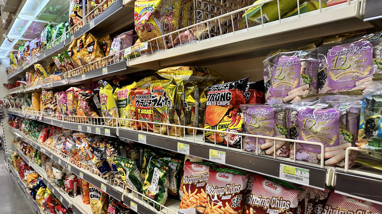 Aisle of an H-Mart grocery store
