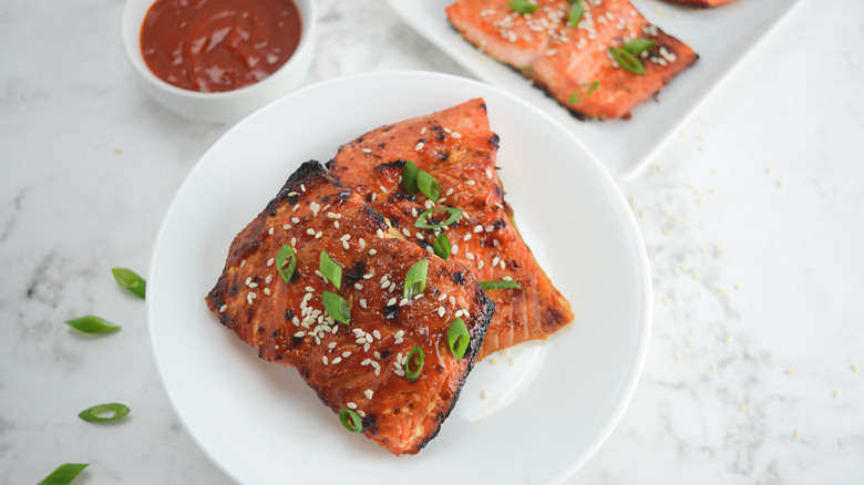 Korean-style salmon on plate