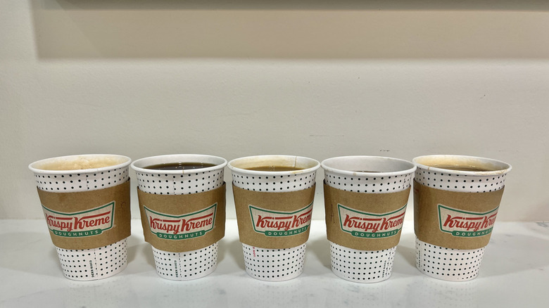 different Krispy Kreme coffees in cups