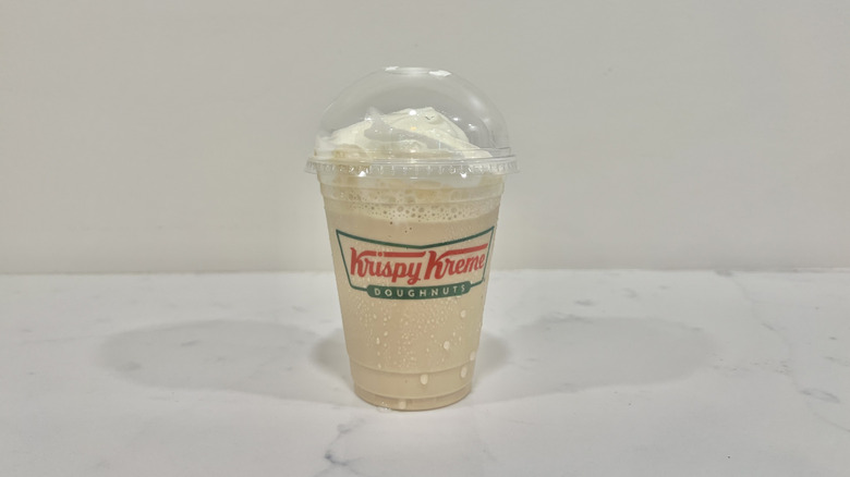 frozen specialty latte in a plastic cup